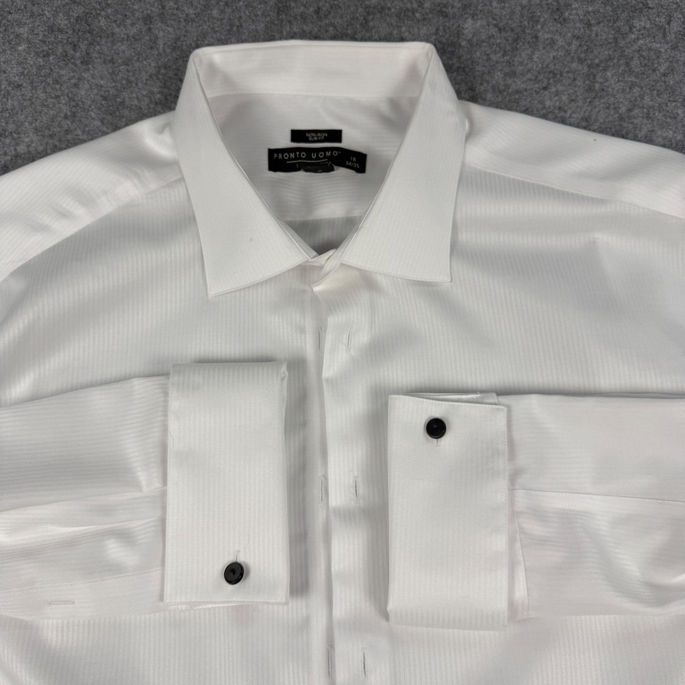 Pronto Uomo Tuxedo Shirt Mens 18 34/35 White Slim Fit Non-Iron French Cuff